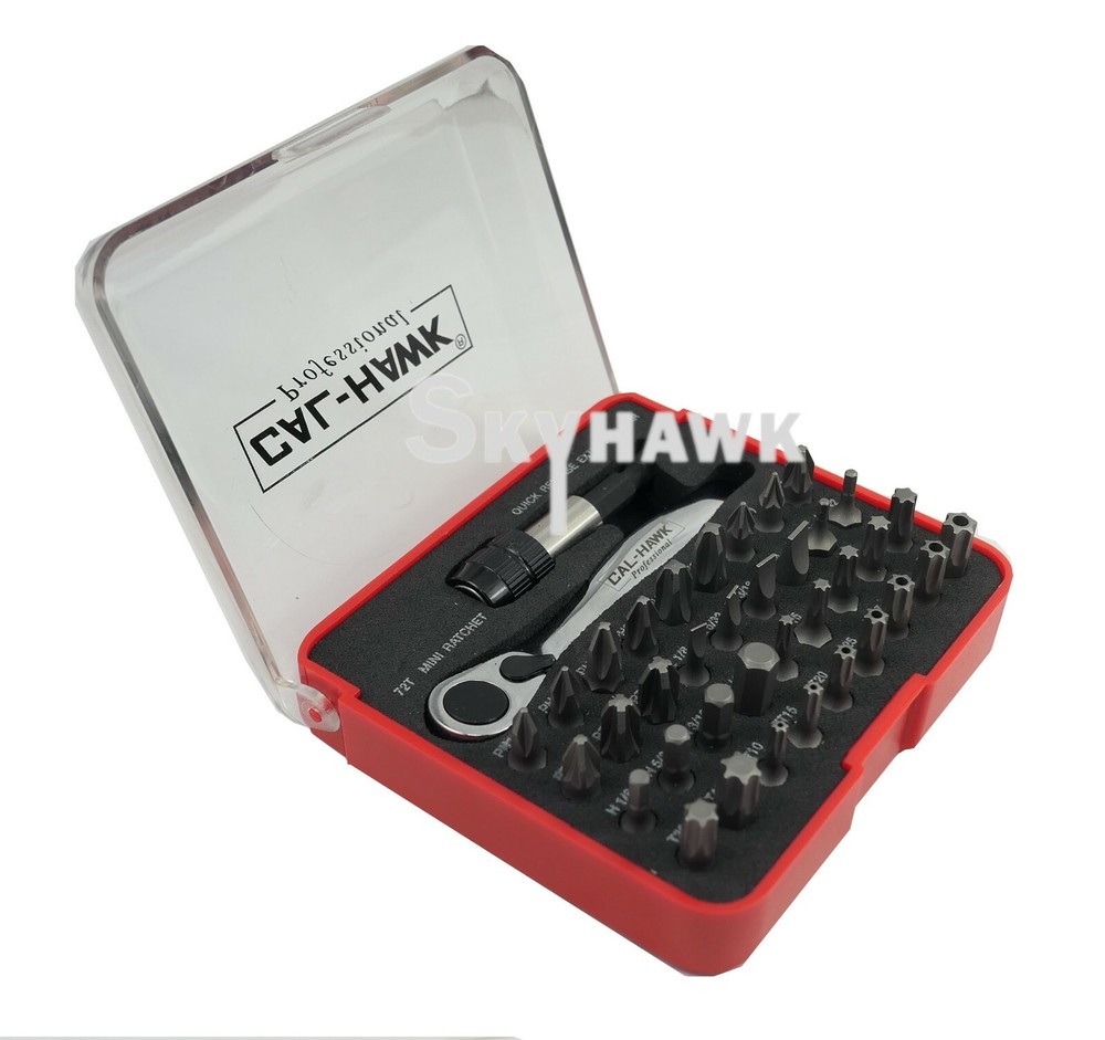 CAL HAWK 38pc Micro Mini Ratchet Quick Release Extension Bar and Bit Set NEW