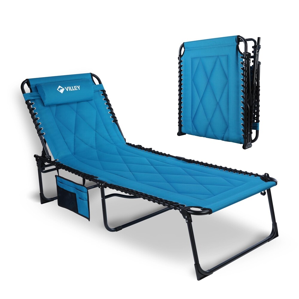 VILLEY Oversized Padded Chaise Lounge with Cushion Solid Back Foldable&Portable gallery