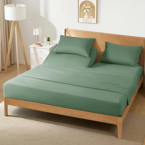 Split Head King Sheet Set - 4 Pieces Flex Top King Sheets for Sage Green gallery