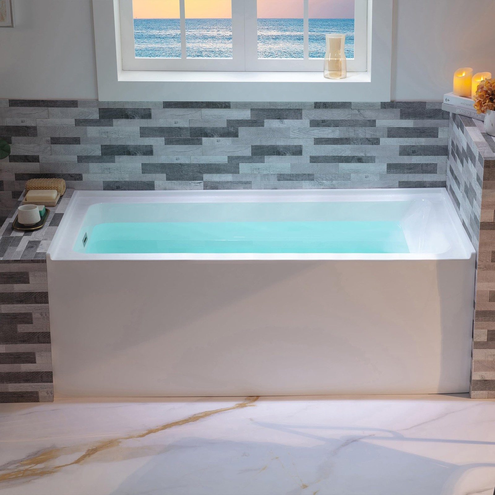 WOODBRIDGE 60" Acrylic Rectangular Alcove Soaking Bathtub in White Left Drain, gallery
