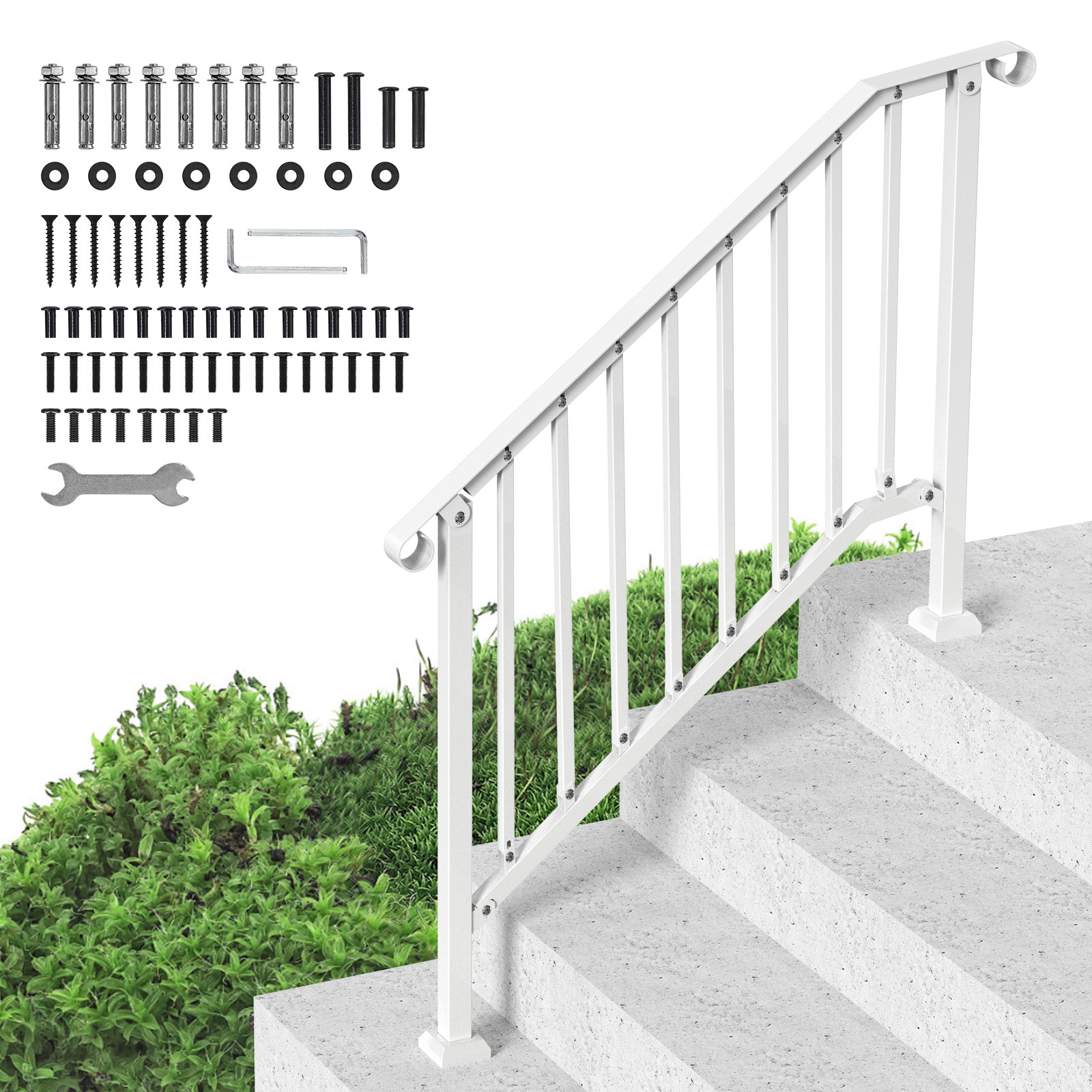 VEVOR 3-4 Step Handrails for Outdoor for Seniors Porch Deck Retro Arch White gallery