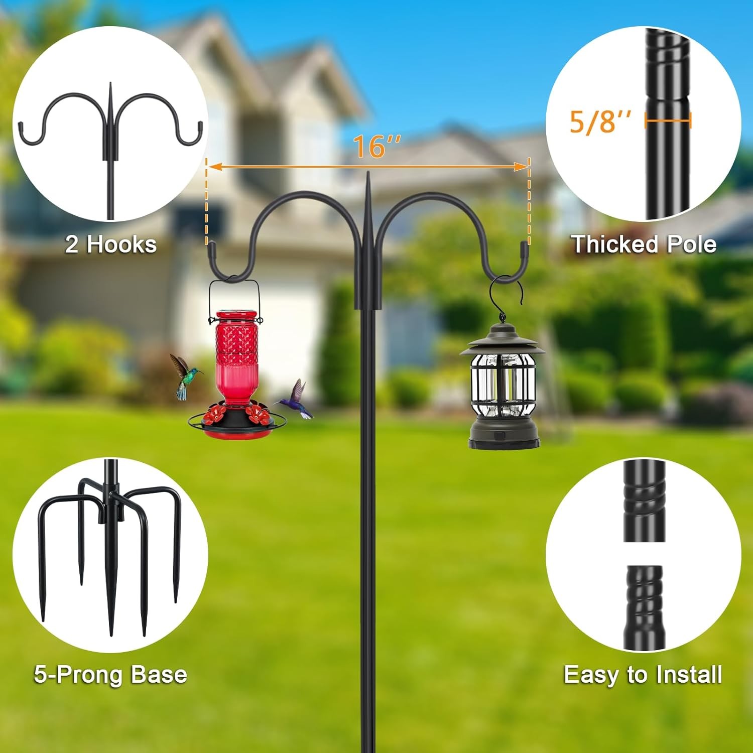 1 Pack Heavy Duty Shepherds Hook 92" Adjustable 5-Prong Base 15lb Capacity gallery