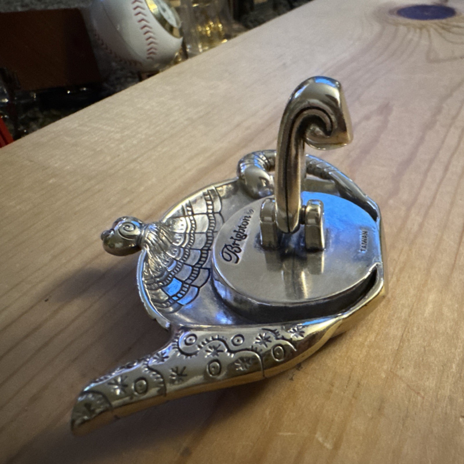 Brighton Teapot Desk Clock Silver Metal Analog Heart Motif Irregular Shape gallery