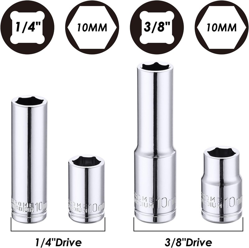 Versatile 4PC 10mm Deep & Shallow Socket Set - Chrome Vanadium, 6 Point Design gallery