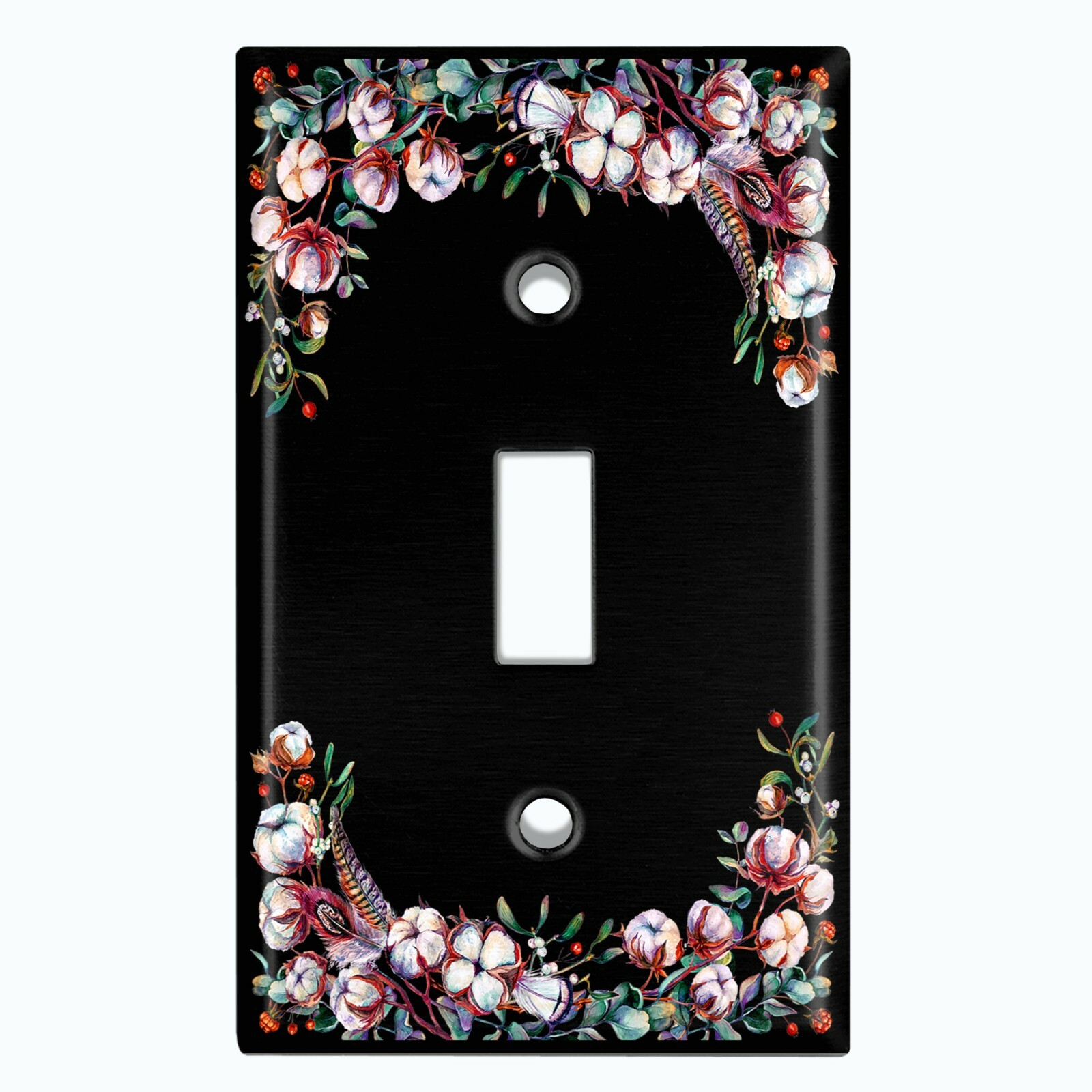 Metal Light Switch Cover Wall Plate Cotton Flower Plant Circle Black FLW025 gallery