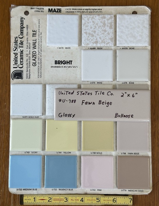 1 pc. Fawn Beige: Glossy Ceramic Surface Bullnose Trim Flat Tiles: Light Brown gallery