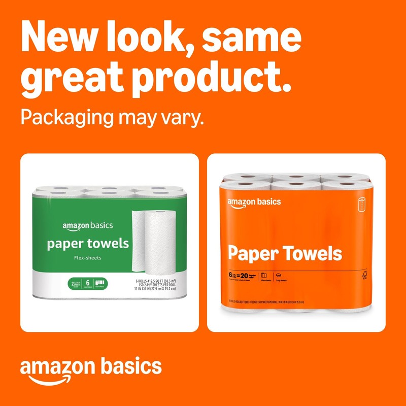 Amazon Basics 2-Ply Flex-Sheets Paper Towels, 12 Basics Rolls = 40 Regular Rolls gallery