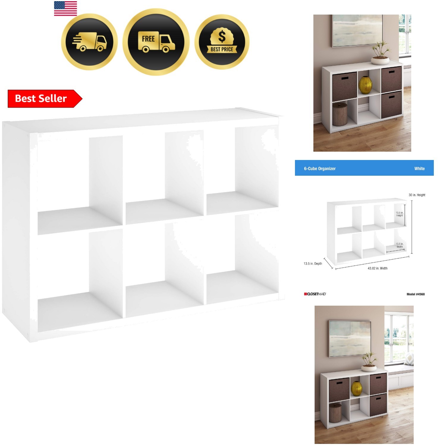 ClosetMaid 6 Cube Storage Shelf Organizer Bookshelf with Open Back, Vertical or gallery