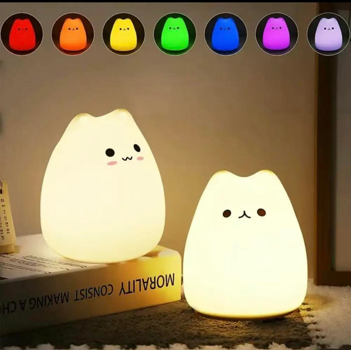 Cute Cat Design Night Light, 1 Piece 7 Color Changing Silicone Night Light gallery
