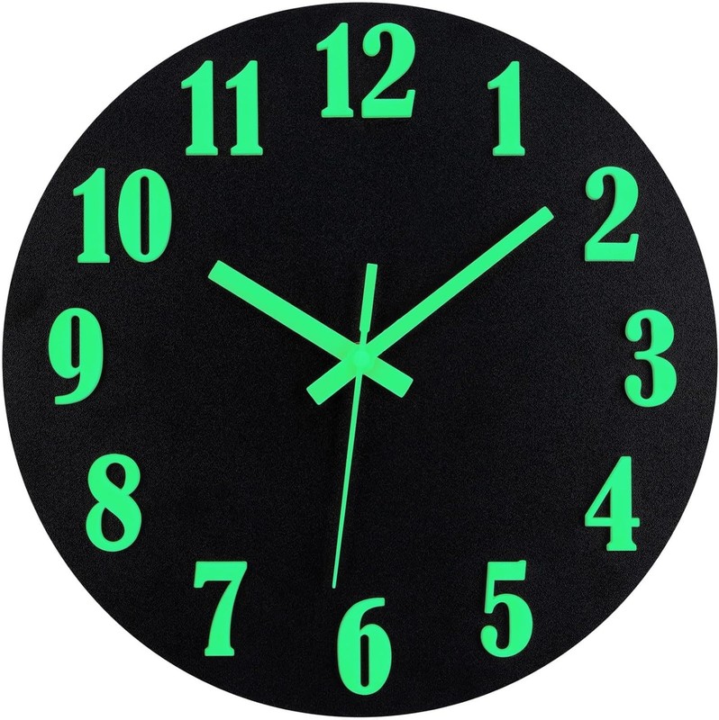 12'' Wall Clock Large Luminous Quartz Night Light Glow In The Dark Silent Home gallery