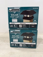 Veranda 4×4 Solar Post Cap Light Black LED Fence Deck Outdoor Lights 2 Pack NEW