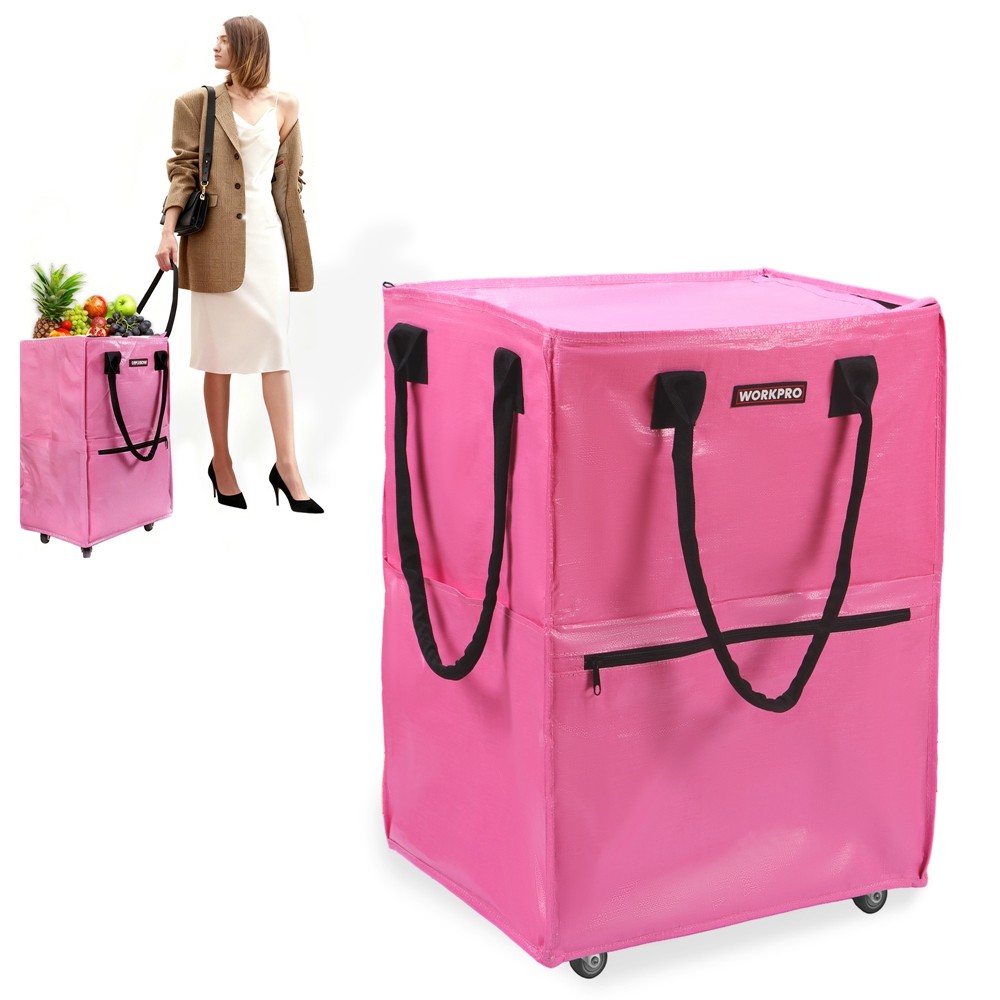 WORKPRO Medium Reusable Grocery Bag on 4 Wheel Heavy Duty Rolling Shopping Tote