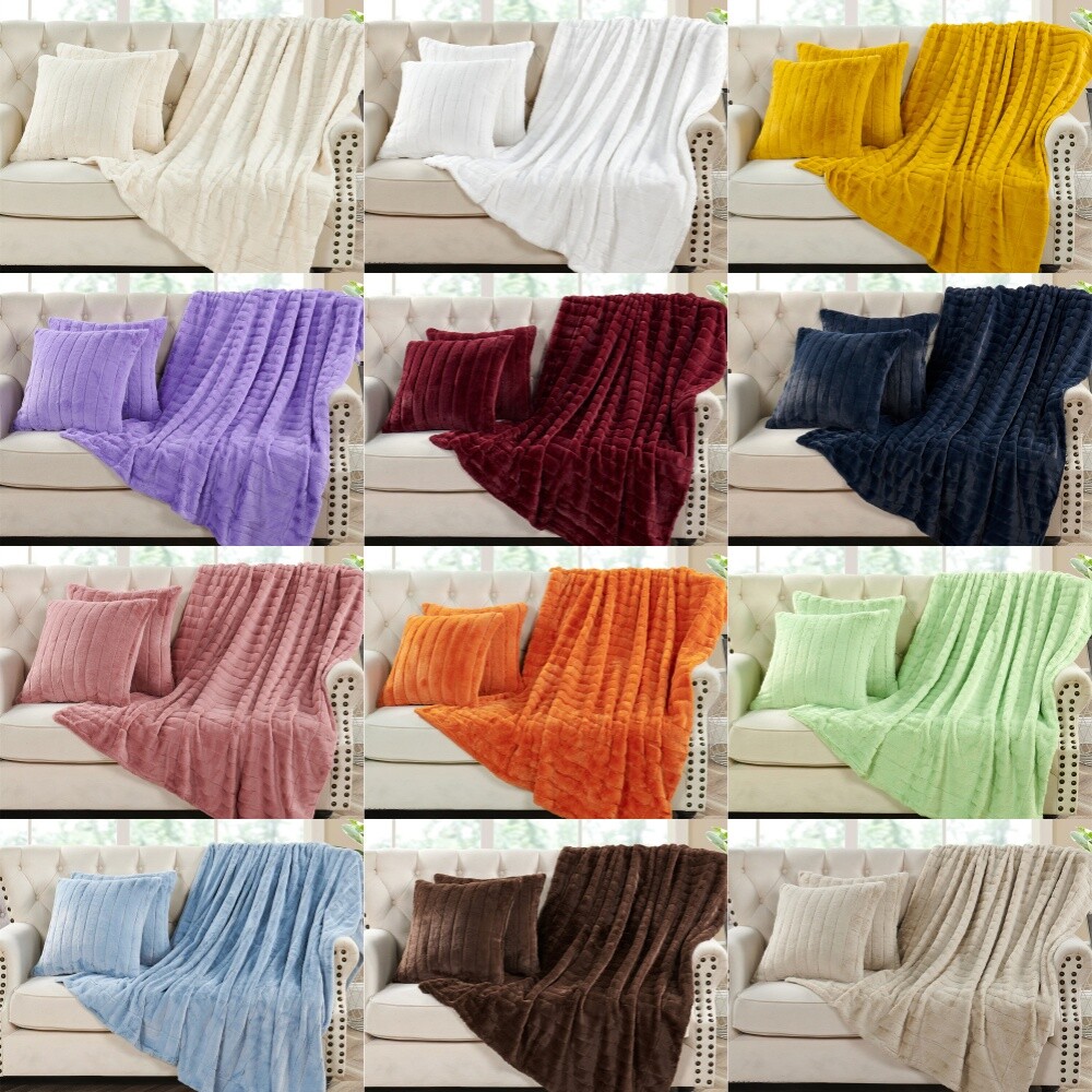 Striped Rabbit Faux Fur Plush 3 Piece Throw Blanket Set with 2 Pillow Covers gallery