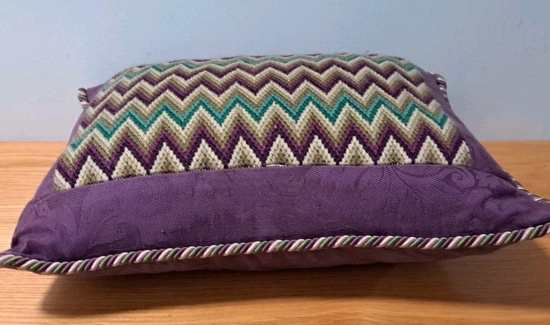 Handmade Geometric Purple Teal Down Filled Rectangular 11” x 17” Throw Pillow gallery