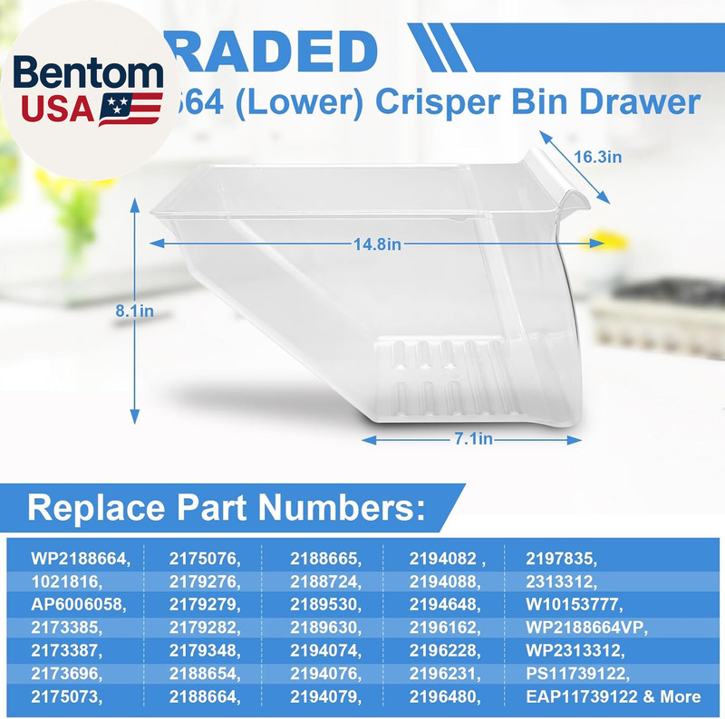 [2 PACK]UPGRADED 2188656 (Upper) Refrigerator Crisper Bin & 2188664 (Lower) Frid gallery