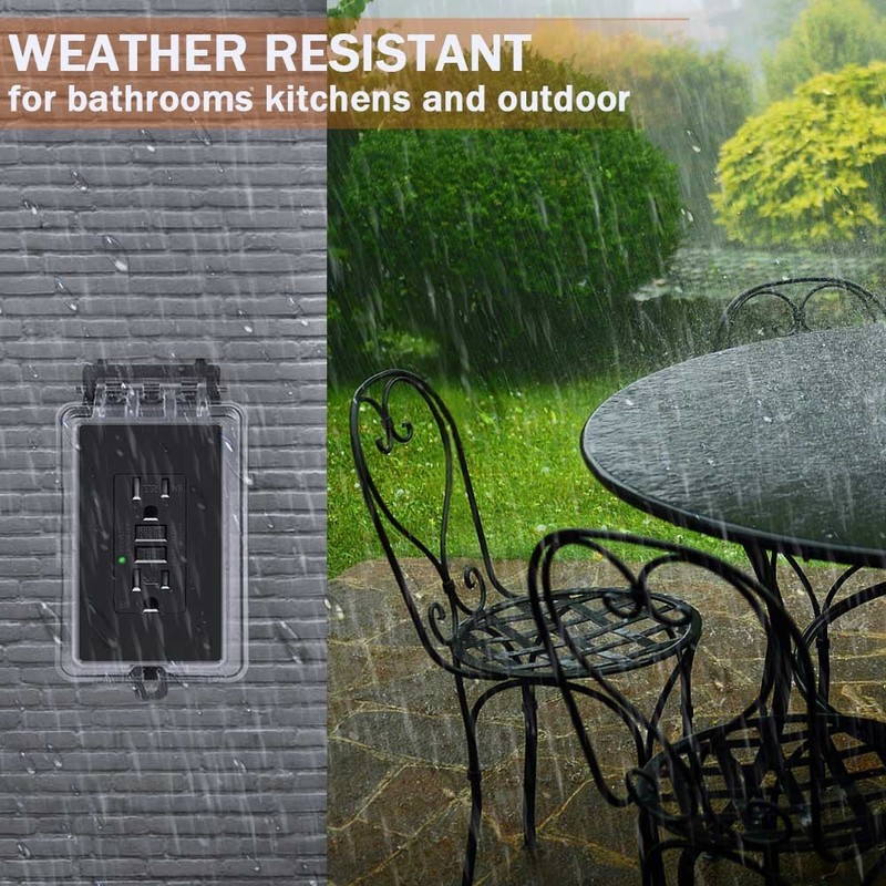 2PACK Weather Resistant Black GFCI Outlet 15A TR ETL Certified LED Status Light gallery