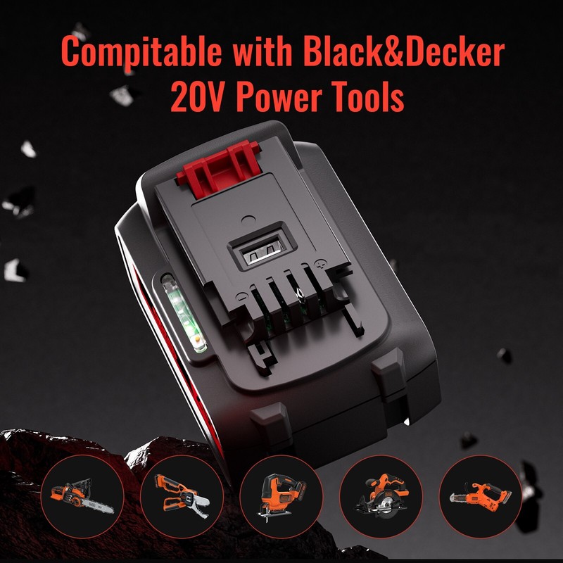 For Black& Decker 20V Lithium Battery LBXR20 LBXR20 LBX20 6.0Ah USB-A Charging gallery