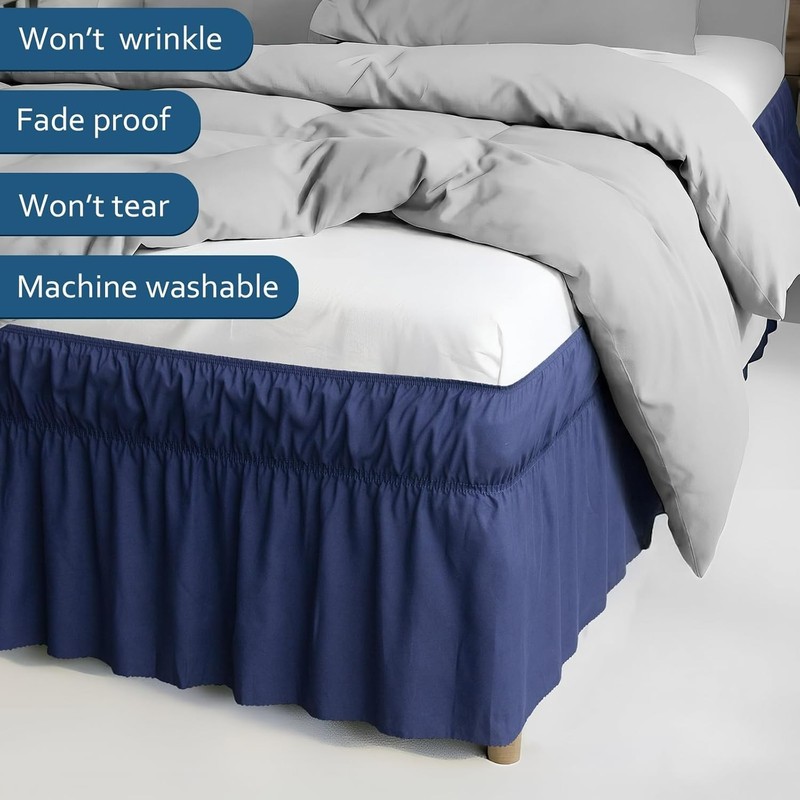 Full Size Bed Skirt 16" Drop Wrap Around Dust Ruffle with Elastic Band Navy gallery