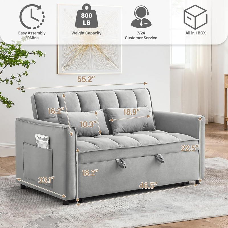 55'' Convertible Futon Sofa Bed Loveseat Sleeper Sofa Couch w/Pull-Out Sofa Bed gallery
