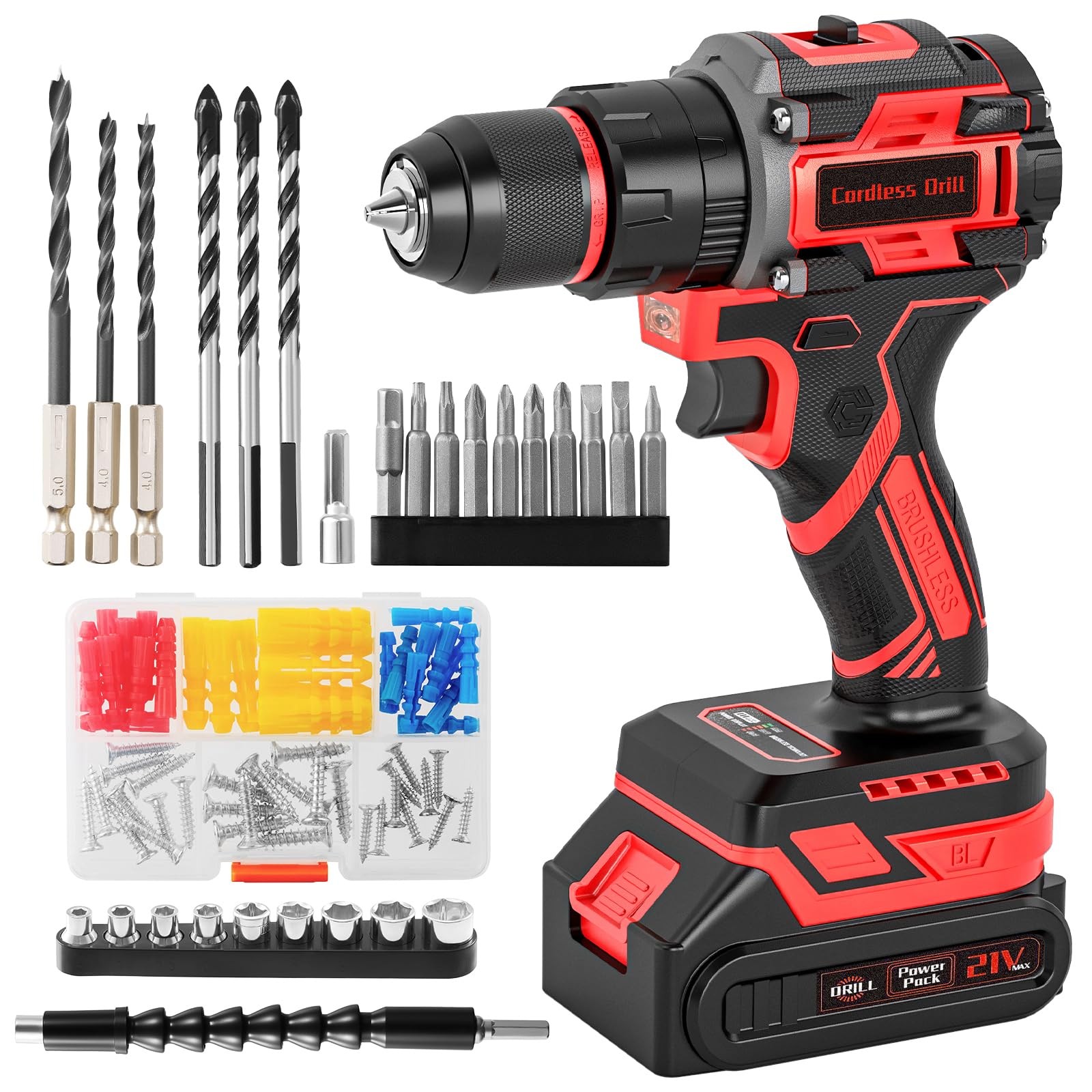 20V Taladro Inalámbrico Percutor Sin Escobillas Con Batería y 87 Accesorios Kit gallery