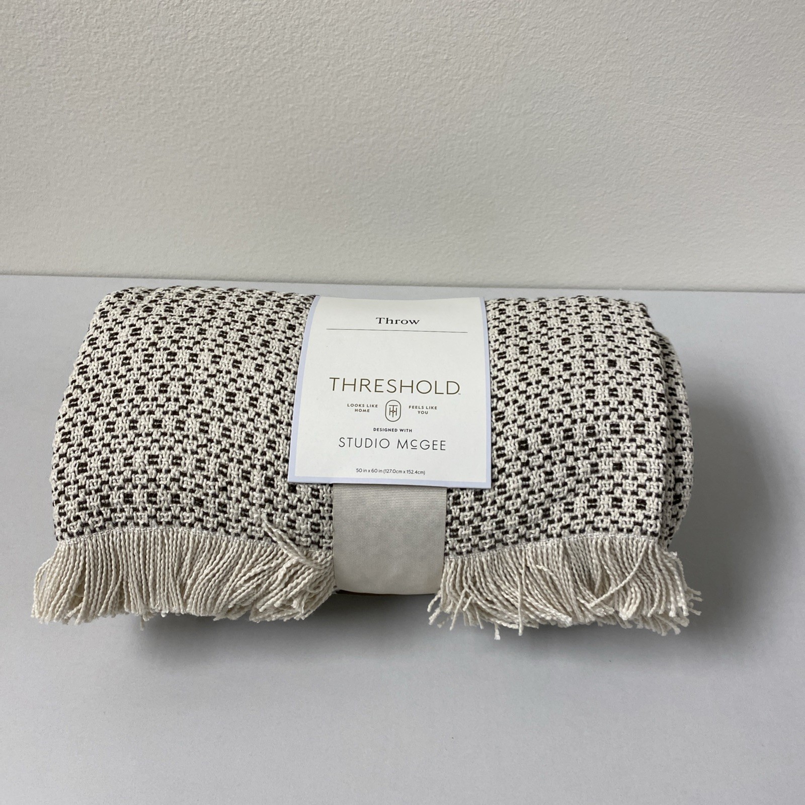 Threshold Studio McGee Woven Textural Fringe Throw Blanket Cream-Brown New gallery