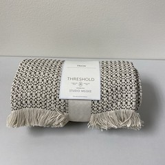 Threshold Studio McGee Woven Textural Fringe Throw Blanket Cream-Brown New