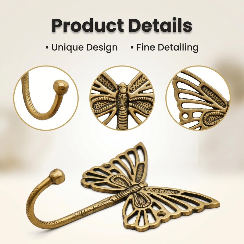 33 Lb. Solid Brass Butterfly Wall Hooks - Vintage Gold Decorative Hooks for C... gallery