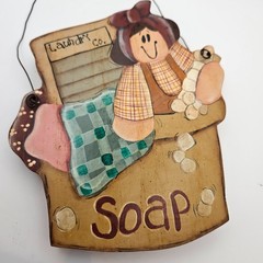Cottage Core Laundry Room Wall Hanging Soap Washboard Girl Wood Decor Primitive