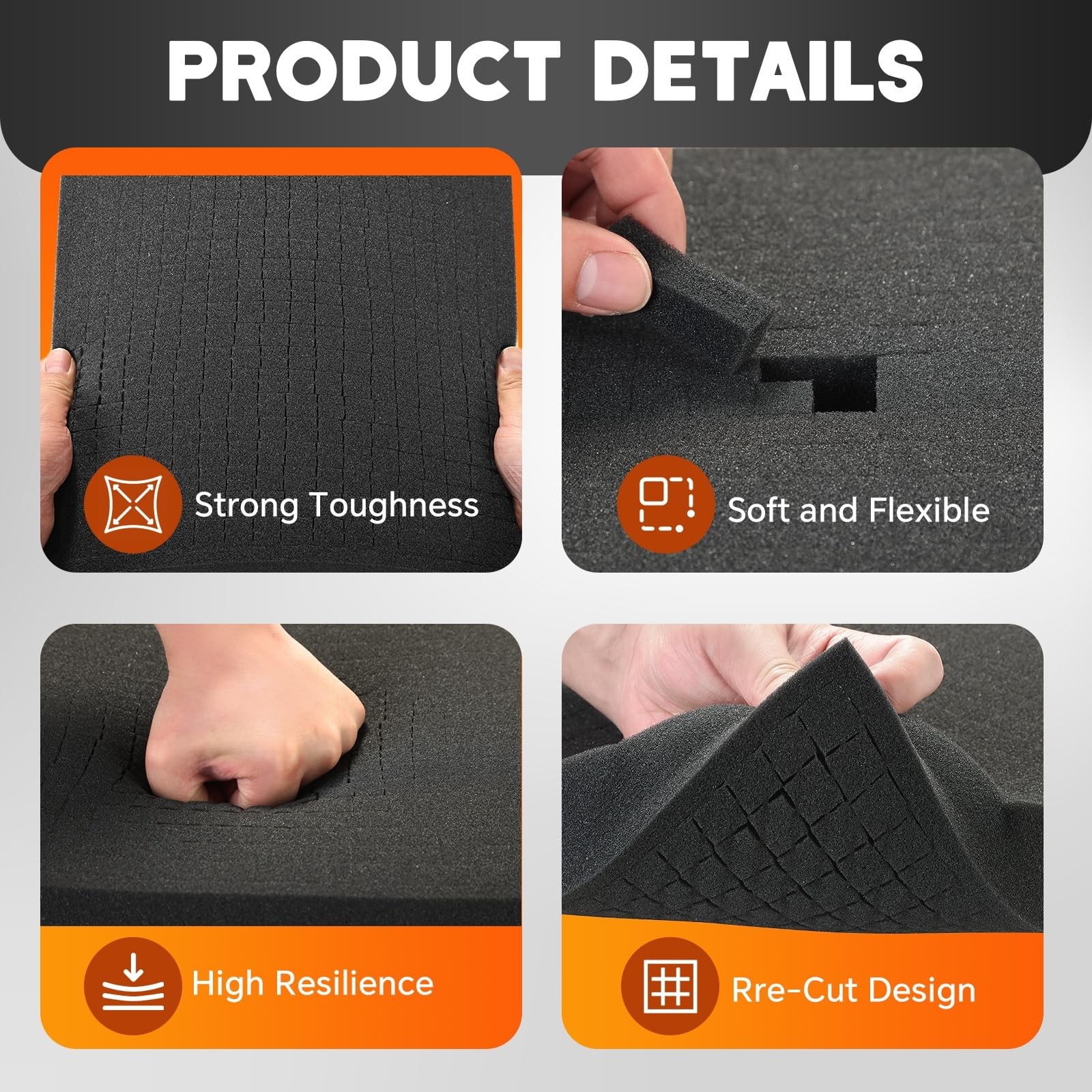 4 Pack Polyurethane Foam Sheet 12 x 12 x 2 Inch + 12 x 12 x 0.4 Inch | 2 Size... gallery