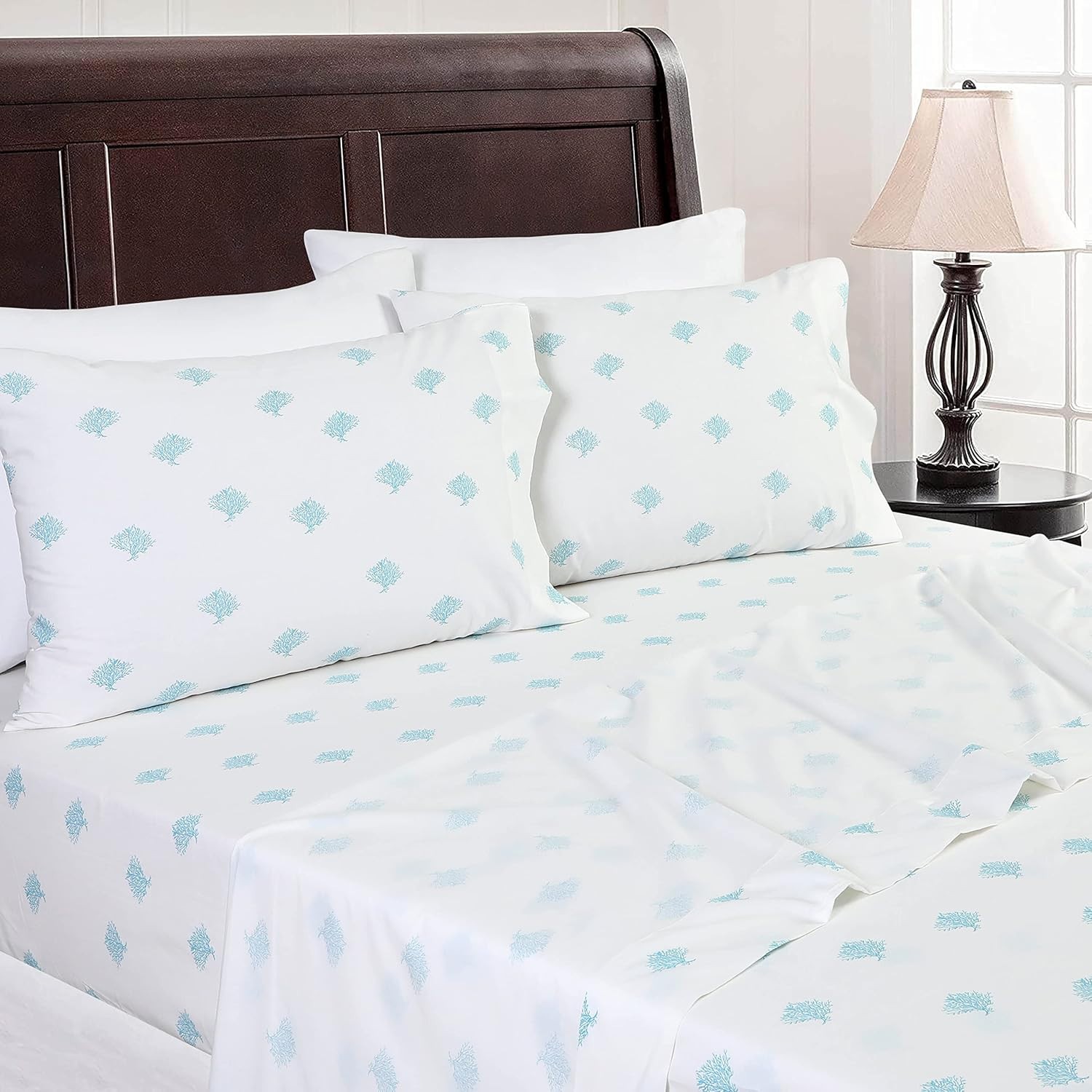 4PC EnvioHome Coral Cotton 4-Pc Aqua Queen Sheet Set gallery