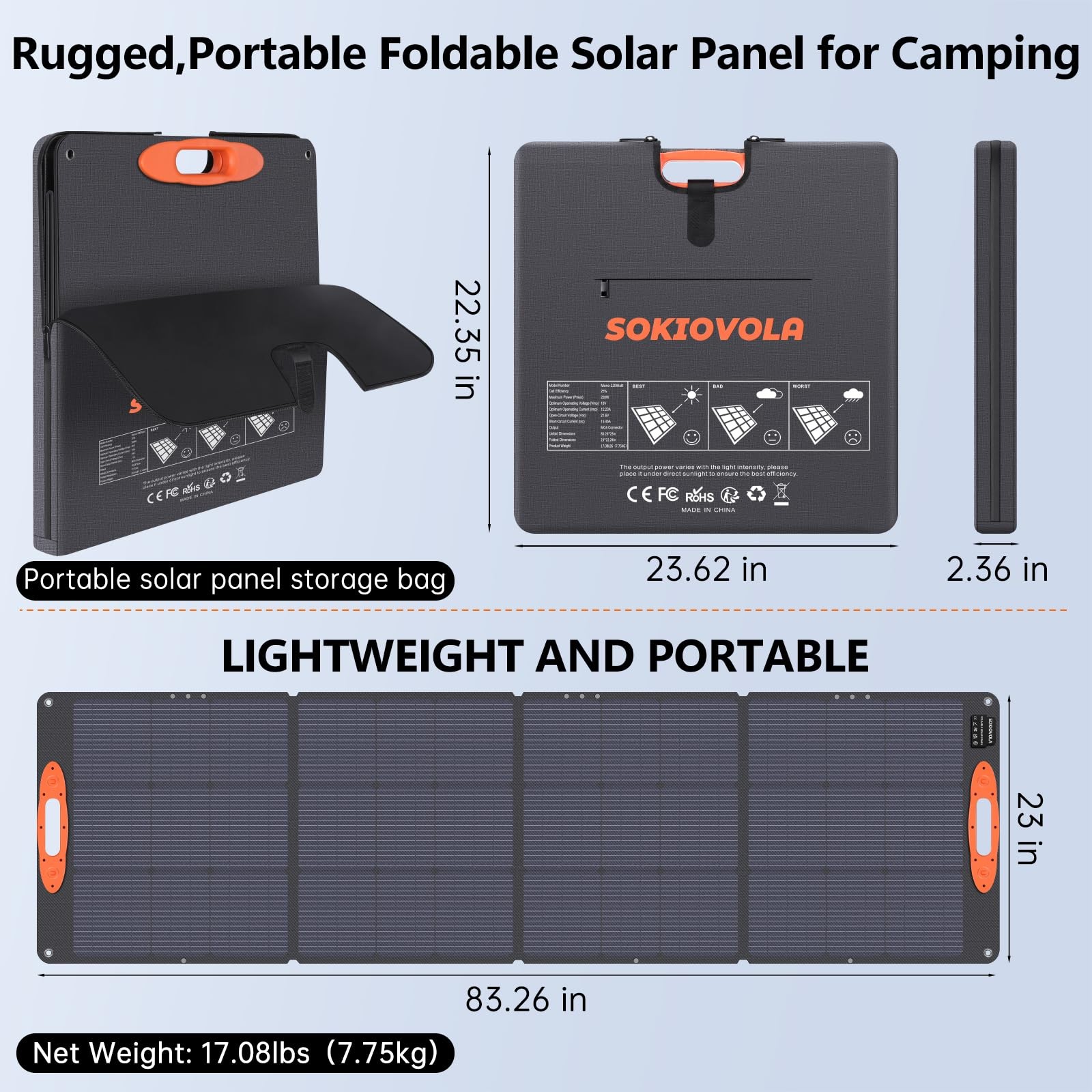 Panel Solar 220W Foldable Waterproof IP68 16BB SOKIOVOLA Portable N-Type Power gallery