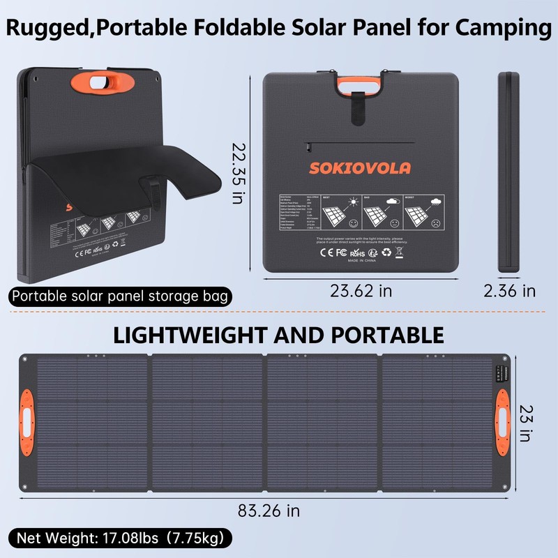 Panel Solar 220W Foldable Waterproof IP68 16BB SOKIOVOLA Portable N-Type Power gallery