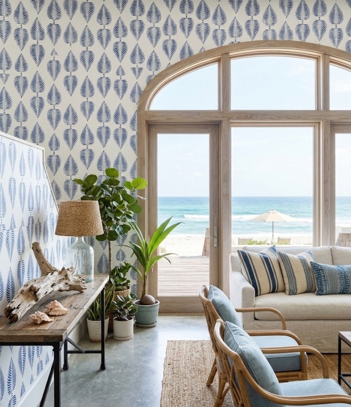 Peter Fasano Hand Printed Wallpaper Piccha Indigo Blue 2 Bolts Modern Coastal gallery