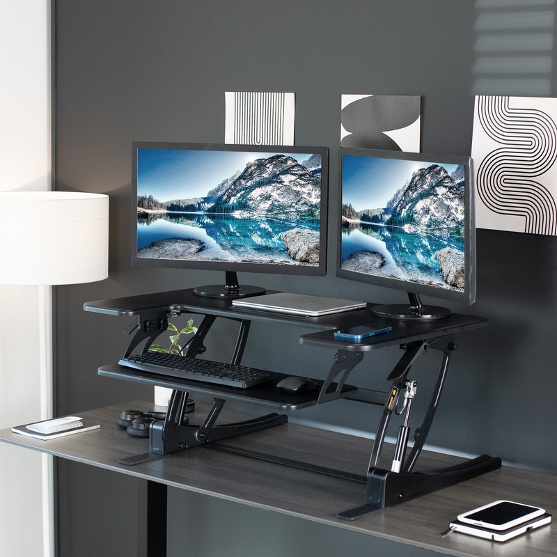 VIVO Black Height Adjustable Standing Desk Monitor Riser Tabletop Sit to Stand gallery