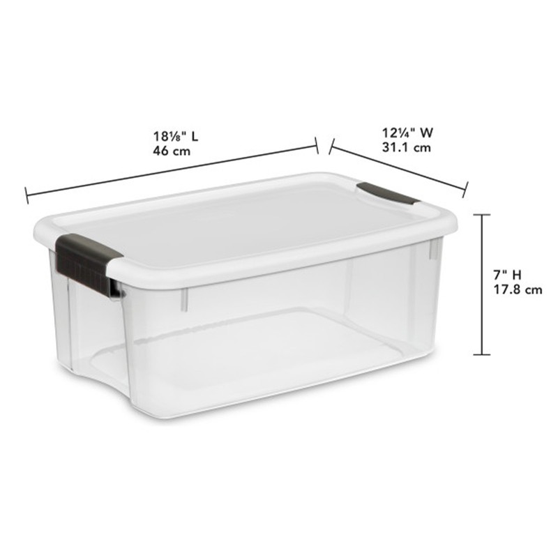 Sterilite 18 Qt Clear Plastic Stackable Storage Bin w/ White Latch Lid, (6 Pack) gallery