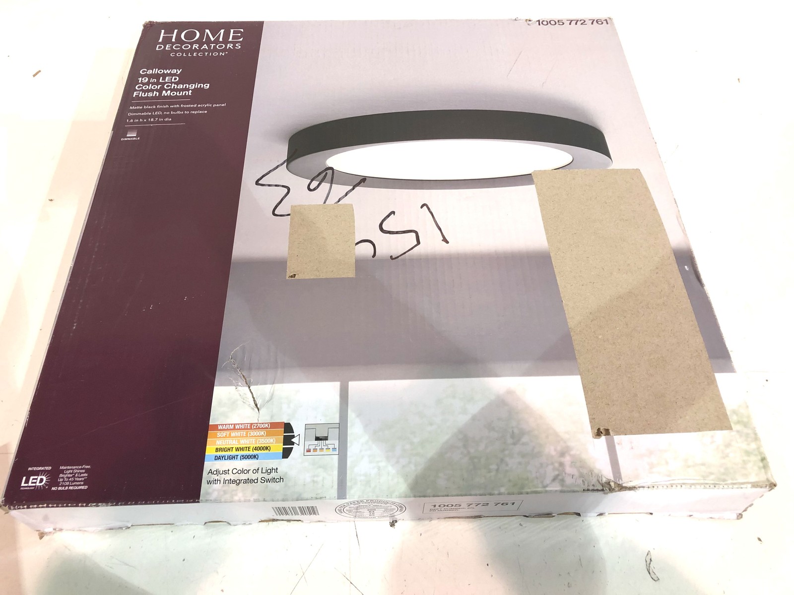 Home Decorators Collection Calloway 19in. Matte Black Selectable LED Flush Mount gallery