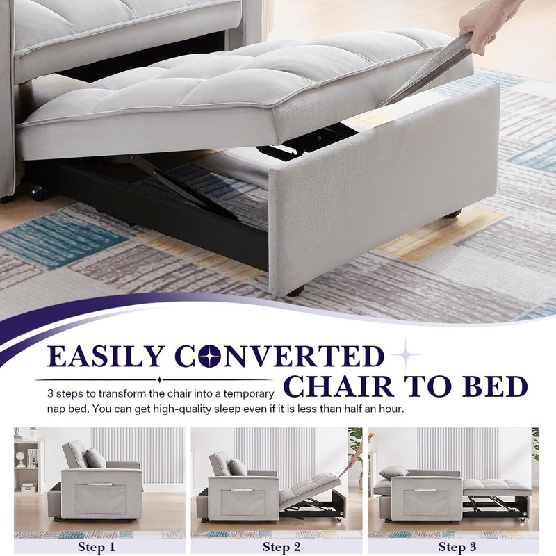 3 in 1 Convertible Single Sleeper Chair Bed Modern Velvet Pull Out Sofa Bed gallery