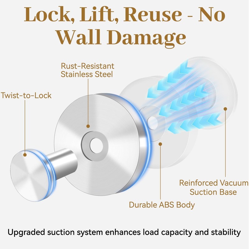 4× Suction Cup Hooks Waterproof Shower Hooks Bathroom Towel Hanger Punch-Free US gallery