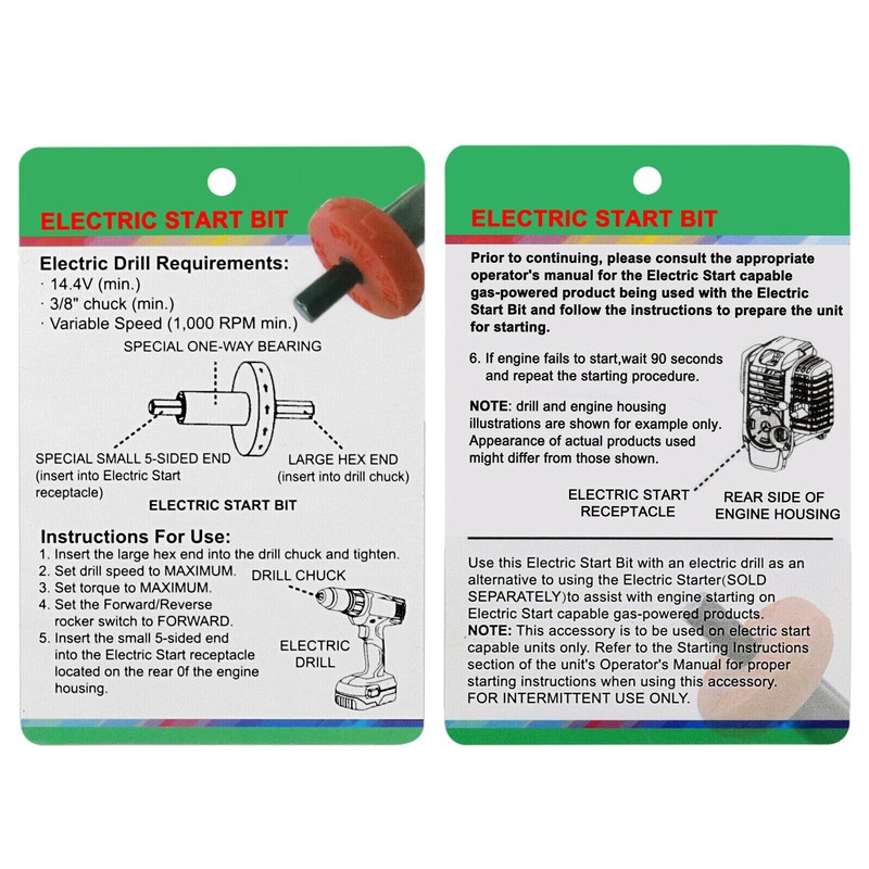 Jump Start Electric Engine Easy Starter Drill Bit Adapter For Troy-Bilt Trimmers gallery