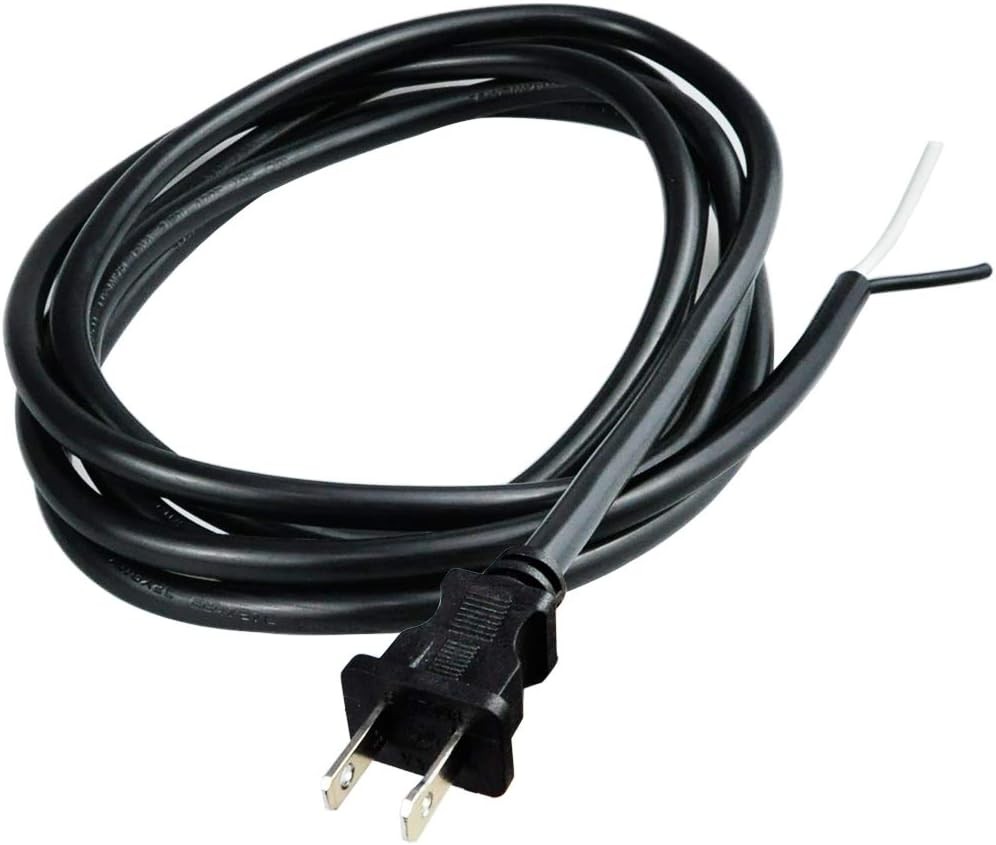 2 Prong Polarized 14 Gauge 10ft Replacement Power Cord Pigtail, 15A, Black gallery