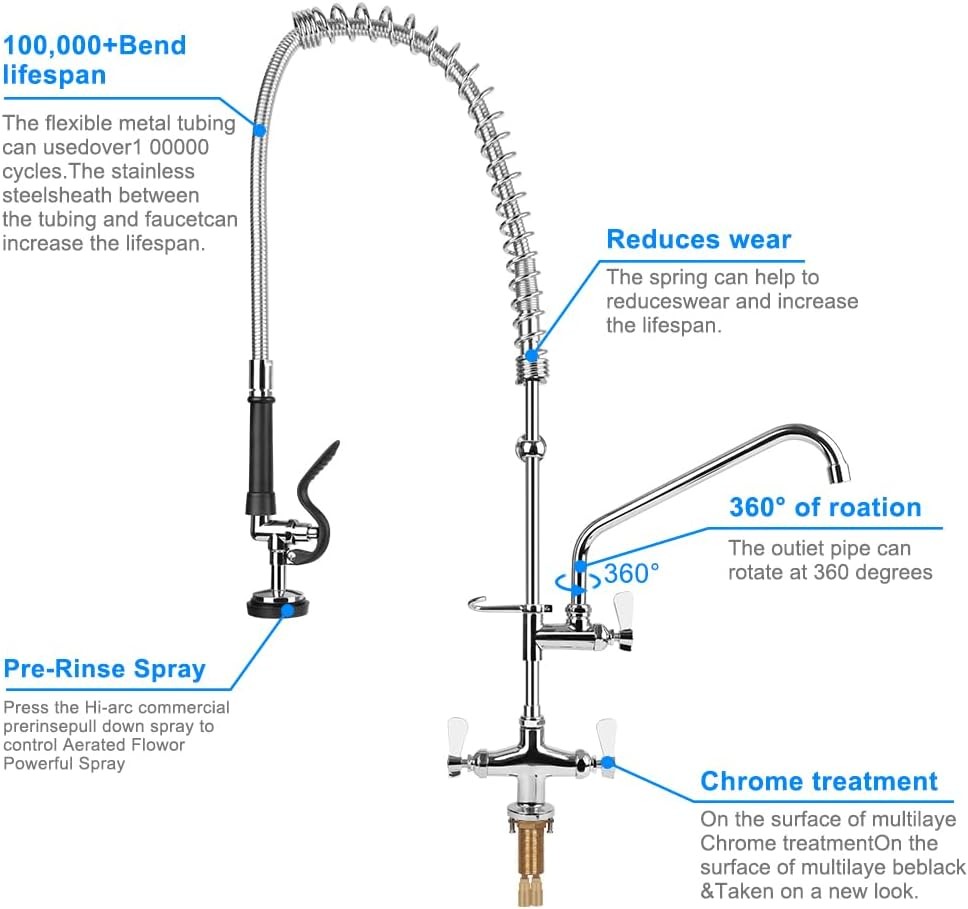 43 Inch Height Deck Mount Commercial Faucet with Pre Rinse Sprayer, Single Hole gallery