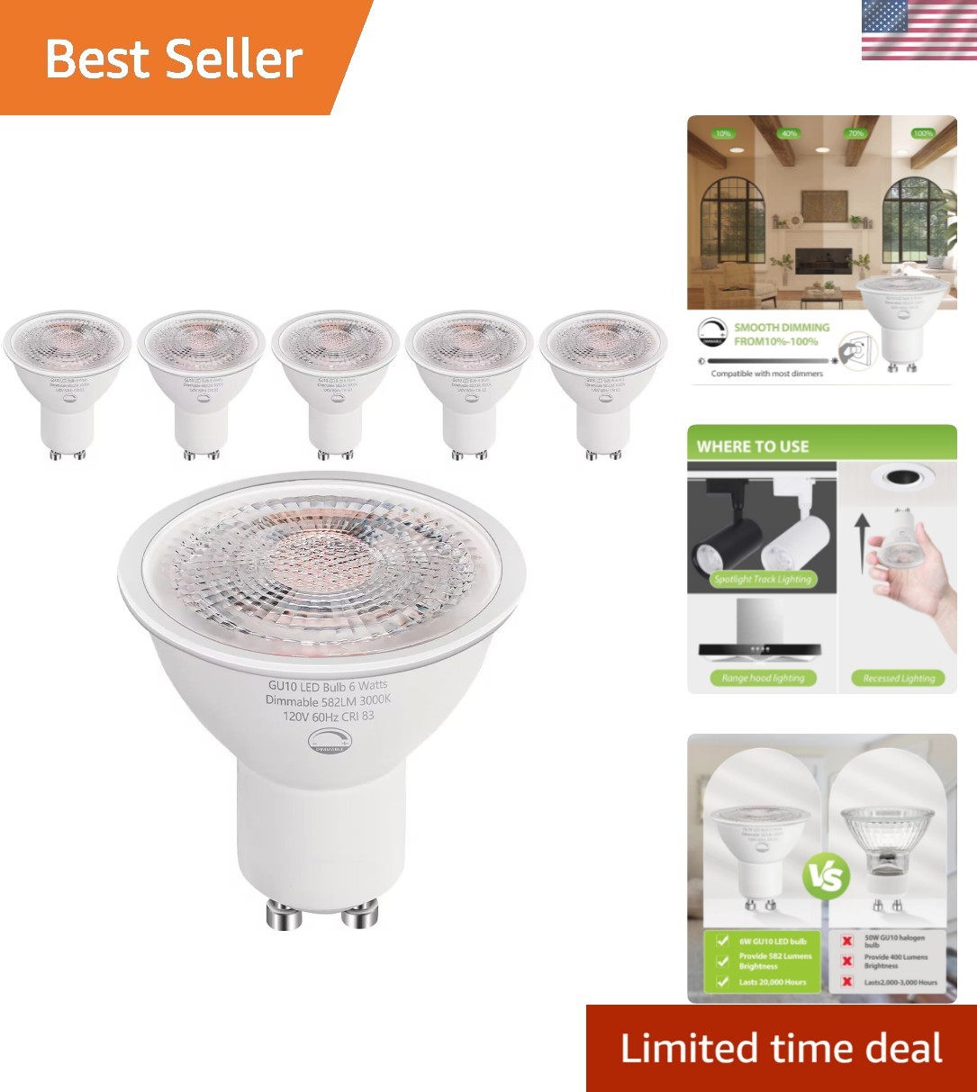 6-Pack GU10 LED Bulbs Dimmable,6W 50W Equivalent, 3000K Soft White 582 Lumens... gallery