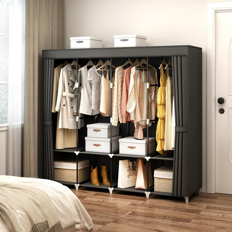 Portable Closet Wardrobe, 67-Inch Clothes Organizer with 4 Hanging Rods and 8 Sh gallery