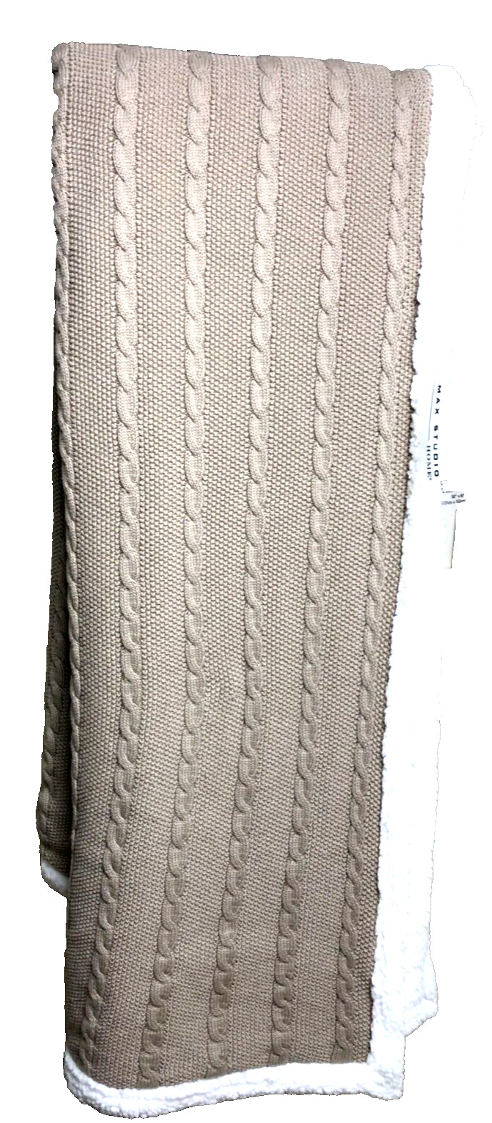 Max Studio Sherpa Crochet Knit Reversible Throw Blanket Light Brown Thick 50x60 gallery