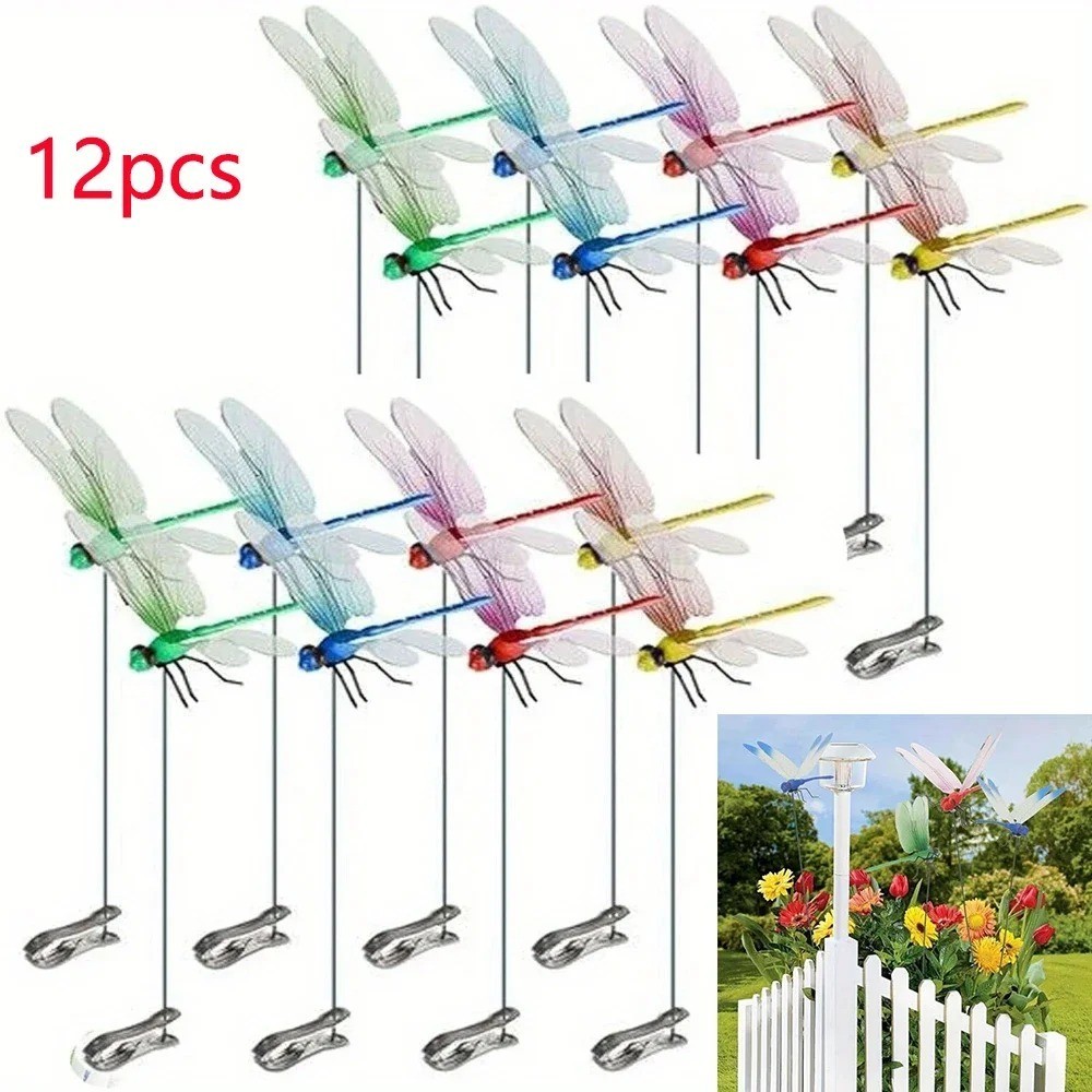 12×Fake Dragonfly Clips Clip on Dragonfly for Outdoors 3D Dragonfly Garden Decor gallery