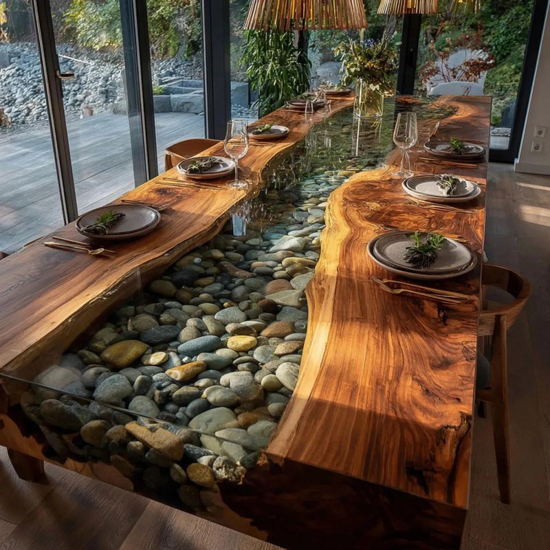 Handmade Live Edge Epoxy Dining Table, Custom Resin River Table gallery