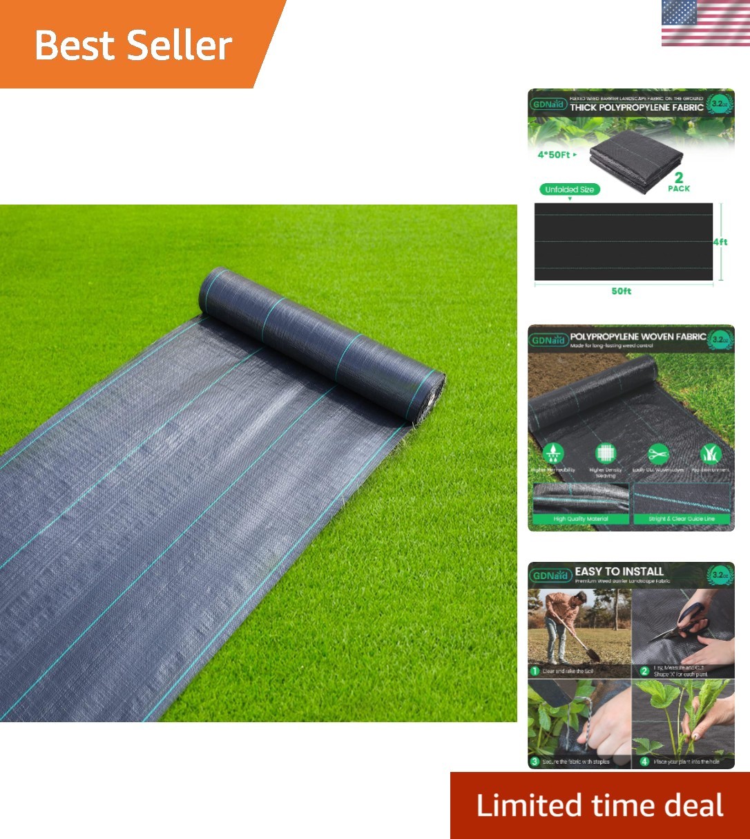 Versatile 4x100 Weed Barrier Fabric - Erosion Prevention & Tear-Resistant Design gallery