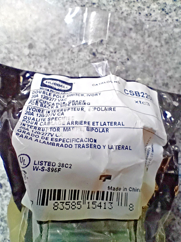 NEW Hubbell Double Pole Toggle Switch CSB2201 Commercial Grade 20A 120/277V AC gallery