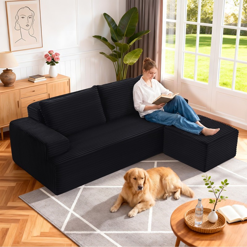 L-Shape Modular Cloud Couch with Movable Ottoman Chaise, Corduroy, No Assembly gallery
