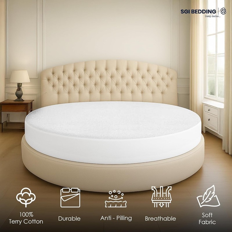 4 Piece Round Bed Solid White Sheet Set 600 TC Cotton Deep Pocket Up to 24 Inch gallery